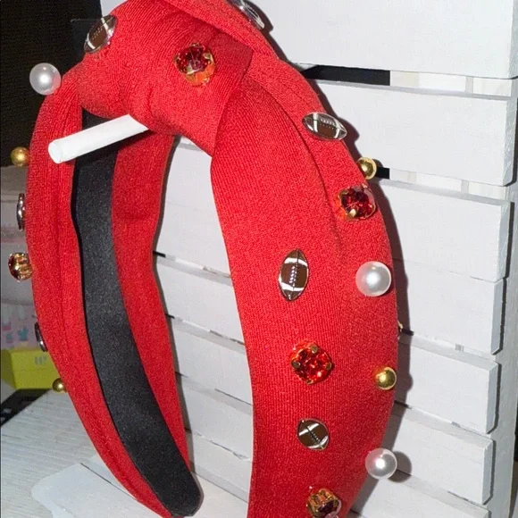 Red Embellished Football Headband - Picture 7 of 7